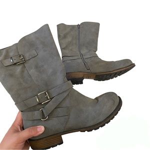 MAURICES Gray Mid Calf Buckle Zip Up boots 10M